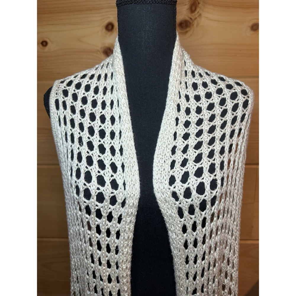 Honeylee Crochet Vest Womens Cream Open Knit Boho Waterfall Cardigan Duster